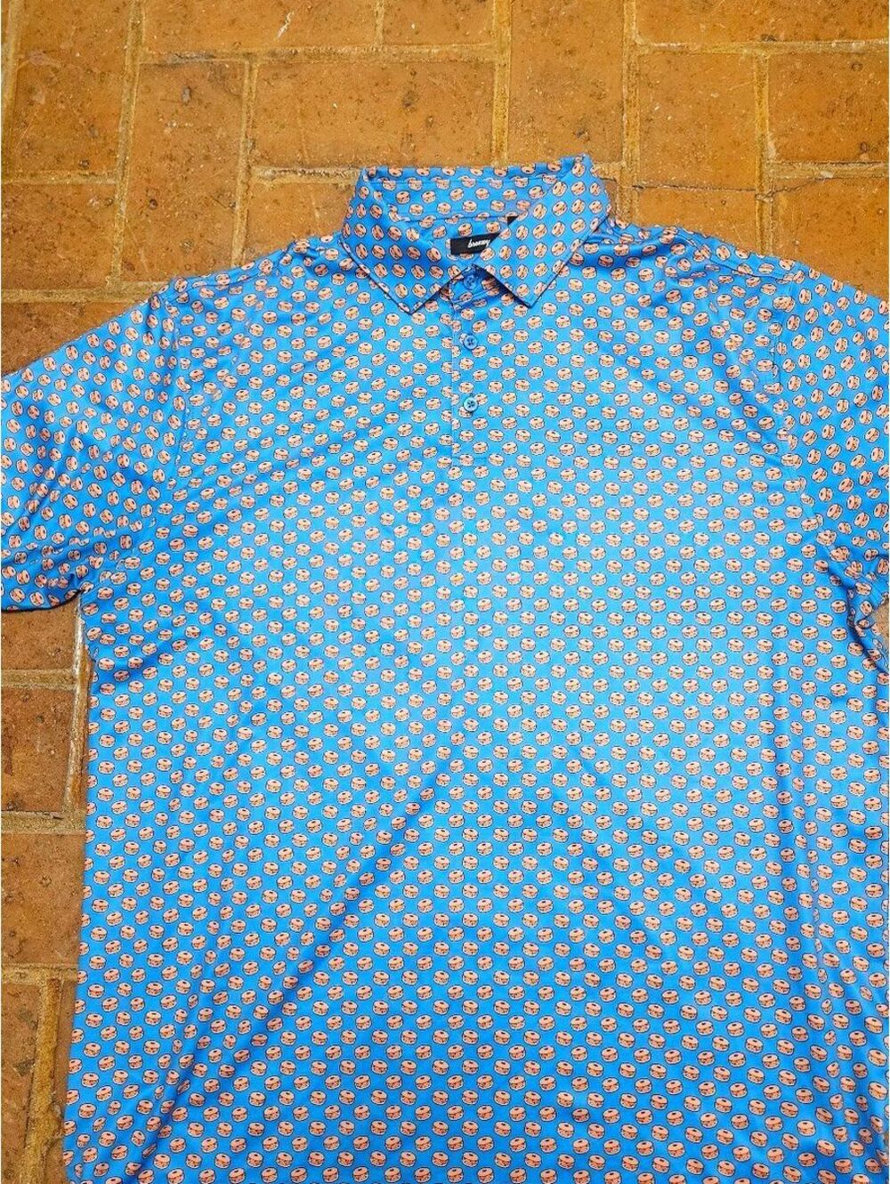 Breezy Blue Hamburger Patterned Polo Shirt XL
